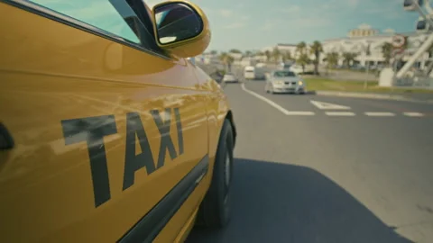 Side view of a cab during driving in the city Stock Footage 278777676