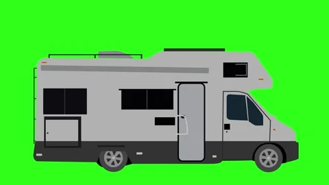 Side view of a camper van driving on a solid green screen background loop Stock Footage 346277051