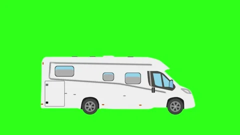 Side view of a camper van driving on a solid green screen background loop Stock Footage 346277052