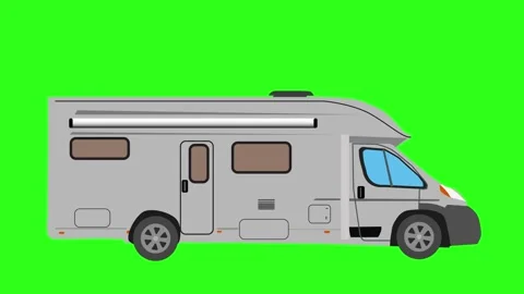 Side view of a camper van driving on a solid green screen background loop Stock Footage 346277053