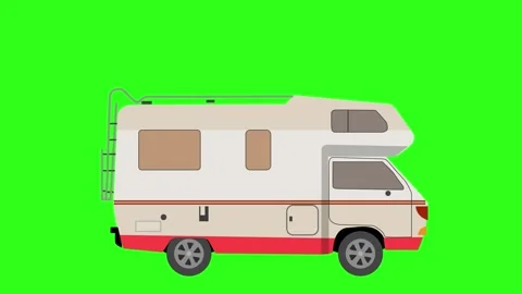 Side view of a camper van driving on a solid green screen background loop Stock Footage 346277054