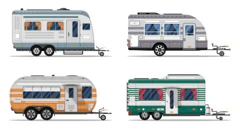 Side view camping trailers isolated on white Stock Illustration
