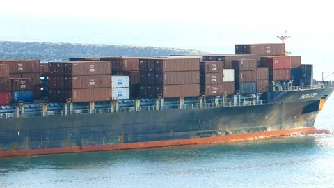 Side view of a cargo container ship Stock Footage 96110417