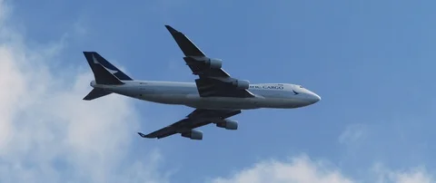 Side view. Cathay Pacific Cargo is flying, Germany, Aug 2018 Stock Footage 100650739