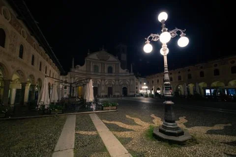 Side view of the cathedral of vigevano. Stock Photos