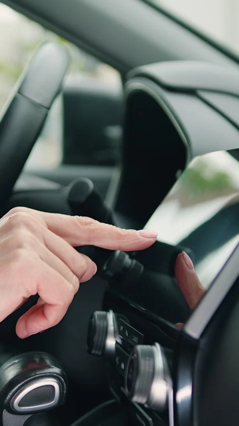 Side view of caucasian female hand which typing needed coordinates on navigator  Stock Footage 329433791