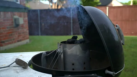 Side view of charcoals being started on the grill Stock-Footage 132618159