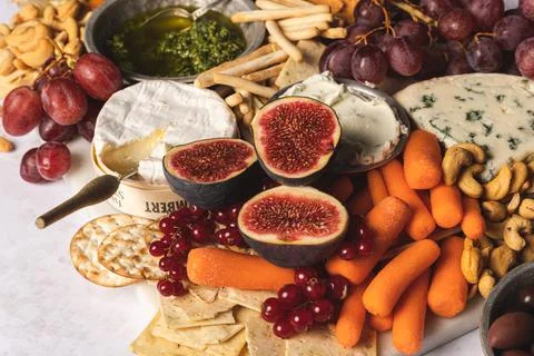 Side view of a cheese platter on white background 写真素材