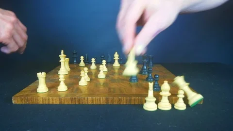 Side view chess game - two people playing chess Stock Footage 92994916
