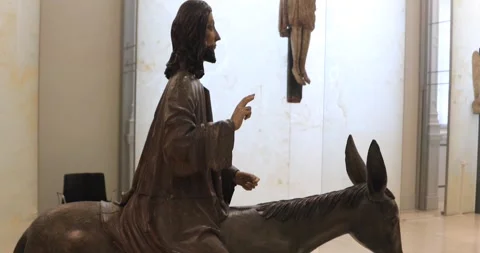 Side view of "Christ on an ass" also known as "Jesus on a donkey" V&amp;A London Stock Footage 321016625
