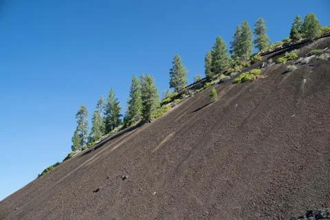 Side view of the cinder cone at Lava Lands - Newberry Crater National Monumen Stock Photos