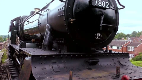Side view classic green steam engine Stock Footage 80315715