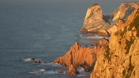 Side view of cliffs at the Edge of europe Cape roca, Portugal. 動画素材 110760734
