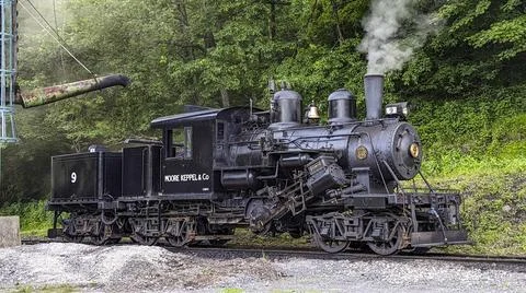 Side View of a Climax Antique Steam Locomotive Warming Up for a Days Work ... Stock Photos