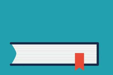 Side View of Closed Book on Table or Desk with Red Bookmark Ribbon Isolated Stock Illustration