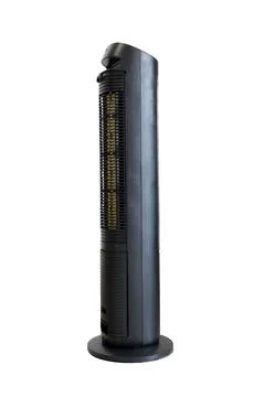 Side view closeup of black vertical air conditioner fan isolated Stock Photos