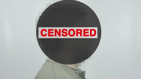 Side view closeup man with pixelated censored head and circle block Stock Footage 309301535