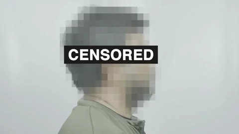 Side view closeup of man with pixelated censored head and gaussian blur Stock Footage 309302064