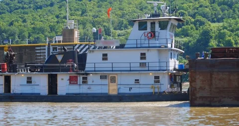 Side View of Coal Barge Exiting Lock and Dam on Ohio River Stock Footage 91053621