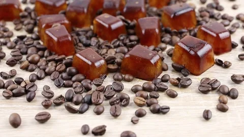 Side view of coffee ice cuber scattered on table. Stock-Footage 312512616