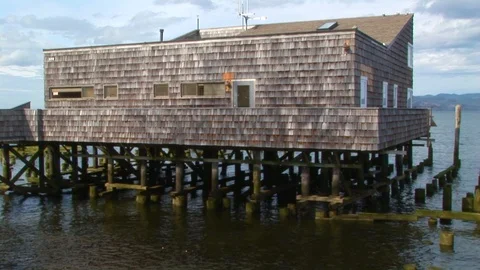 Side view of the Columbia River Bar Pilots office in the Astoria, Oregon USA Stock Footage 102188702