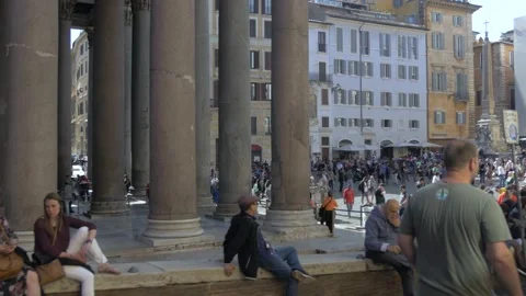 Side View Of The Columns of The Pantheon In Rome, Italy Stock Footage 154916166