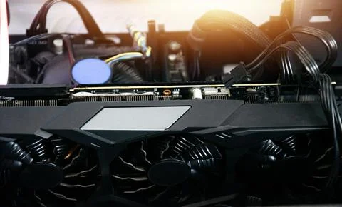 Side view of computer components and motherboard. Stock Photos