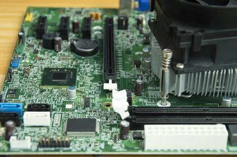 Side view of computer motherboard Foto stock