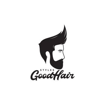 Side view cool man with beard and hairstyle logo design vector graphic symb.. Stock Illustration