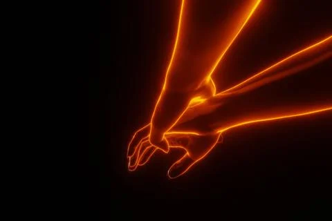 Side view of couple holding hand with light fire glowing. 3D rendering. Scare Stock Illustration