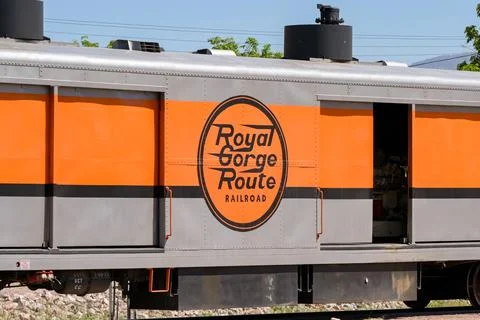 Side view of a covered wagon on a train on the Royal Gorge Route Railroad  Stock Photos