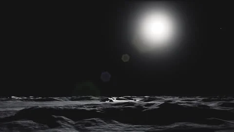 Side view of the craters on the lunar surface with a view of the sun Stock Footage 326182107