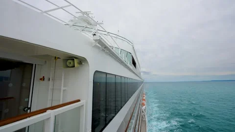 Side view of cruise ship sailing to Miyako Port from Yokohama. Stock Footage 324867686