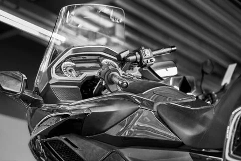 Side view of a custom motorcycle engine Stock Photos