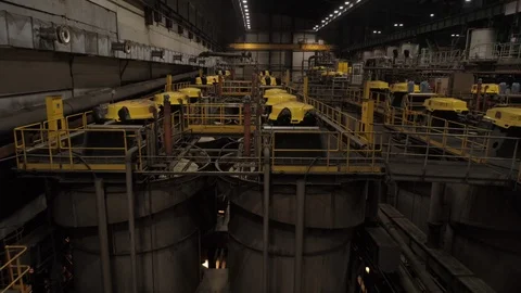 Side view of cylindrical froth flotation cells in the metallurgical plant, 4K 库存影片 112081051