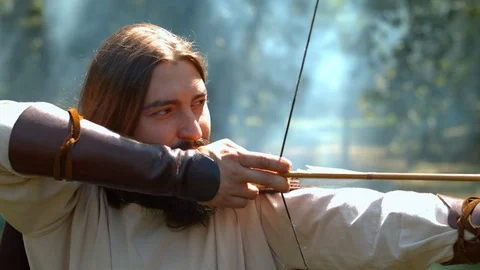 Side view of a Dacian archer, slow motion Stock Footage
