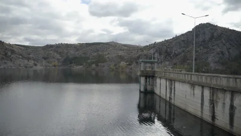 Side view of dam lake Stock Footage 225702302