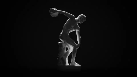Side view of the Discobolus (Discus thrower) marble sculpture by Myron, rotating Stock Footage 254225984