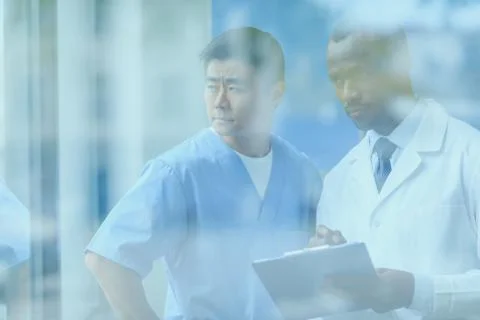 Side view of doctors discussing work, doctor conference concept Stock Photos