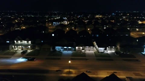 Side View Drone Aerial Night Time Luxury Houses Neighbour Hood Left To Right Stock Footage 165420702