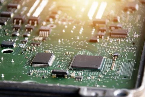 A side view of the ECU main board, which is the main brain of the car. Stock Photos