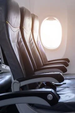 Side view of empty airplane seat In the airplane before take off Stock Photos