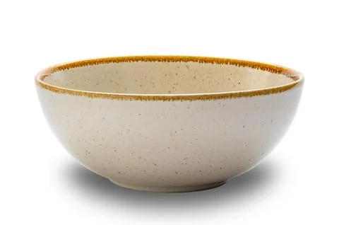Side view of empty brown ceramic bowl with dark brown edge. 스톡 사진