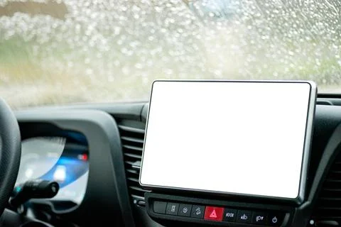Side view of empty car infotainment tablet screen mockup Stock Photos