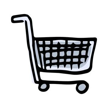 Side view of an empty shopping trolley isolated on a white background. Cartoon Stock Illustration