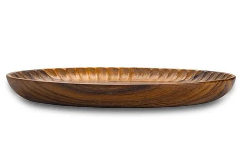 Side view of empty wavy edge wooden tray. Stock Photos