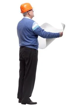 Side view. an experienced senior engineer when reading the drawings Stock Photos