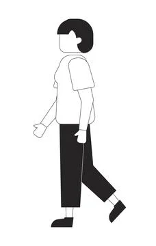 Side view faceless short haired woman walking in casual clothes line character Ilustración de archivo