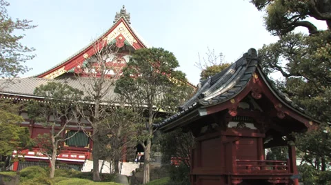 Side View of the Famous Sensō-ji Temple in Tokyo Stock Footage 39358519