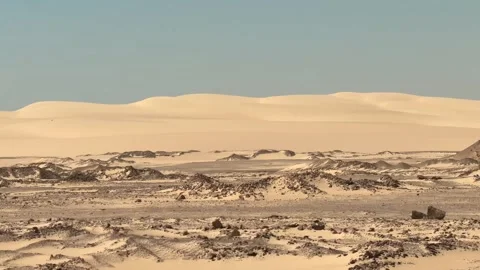 Side view from fast moving car window of desert landscape along highway Stock Footage 340868296